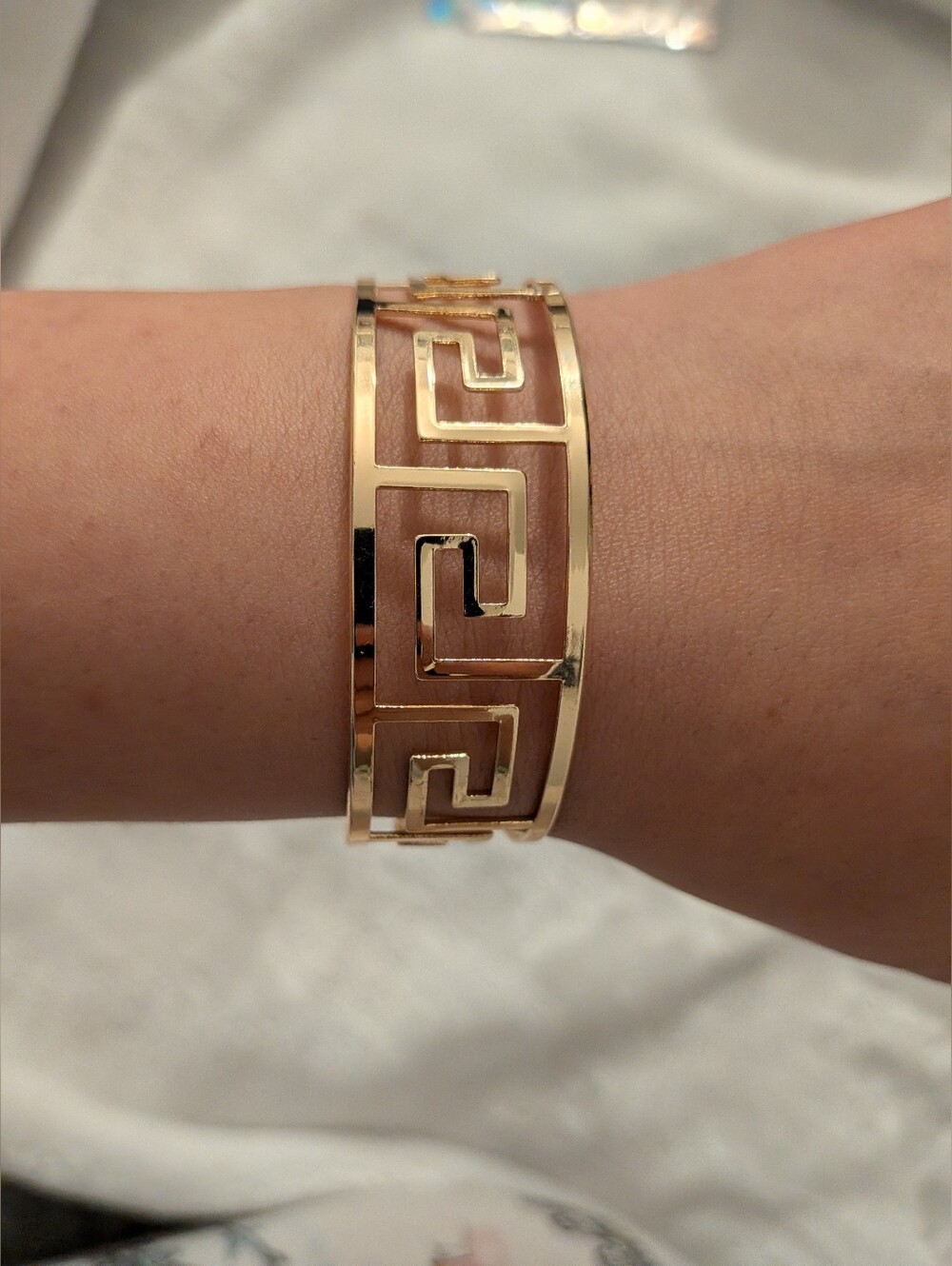 Gold-Tone Greek Key Bracelet & Ring Set – Adjustable
